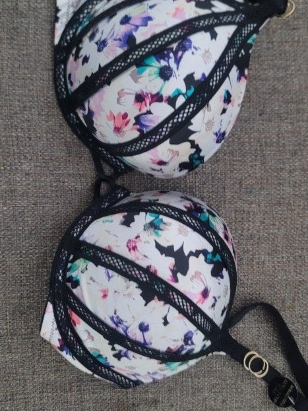 Victoria's Secret Floral Push-Up Bra in White, Black, Pink, Teal, Purple
